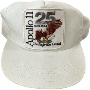 Vintage 90s Apollo 11 Eagle Patch 25th Anniversary White USA Made Snapback VTG